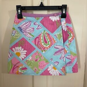 Lilly Pulitzer Girls Wrap Skirt Sz 6x Colorful Floral Print White Label Spring